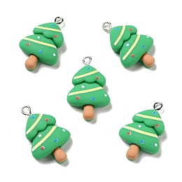 Honeyhandy Christmas Opaque Resin Pendants, with Platinum Tone Iron Loops, Christmas Tree Charm, Medium Sea Green, 29.5x18x7.5mm, Hole: 2x2.4mm