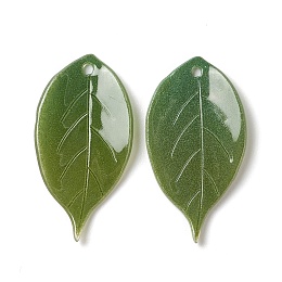 Honeyhandy Opaque Resin Pendants, Leaf, Olive Drab, 26x13.8x2mm, Hole: 1.2mm