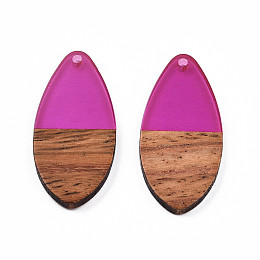 Honeyhandy Transparent Resin & Walnut Wood Pendants, Teardrop Shape Charm, Orchid, 38x18x3mm, Hole: 2mm