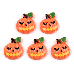 Halloween Opaque Resin Cabochons, Halloween Pumpkin Jack O Lantern, Coral, 18.5x16.5x6mm