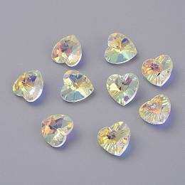 Honeyhandy Faceted Glass Charms, Heart, Clear AB, 14x14x7.5mm, Hole: 1.4mm