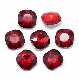 Honeyhandy Pointed Back Glass Rhinestone Cabochons, Faceted, Back Plated, Square, Red, 10x10x4.5mm