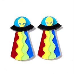 Honeyhandy Opaque Acrylic Big Pendants, Saucer Man Charms, Colorful, 55x30x4mm, Hole: 1.4mm