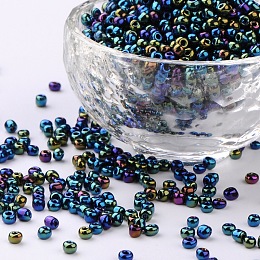 Honeyhandy 8/0 Glass Seed Beads, Iris Round, Green, about 3mm in diameter, hole: 0.8mm, about 10000pcs/bag