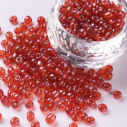 Honeyhandy Glass Seed Beads, Trans. Colours Lustered, Round, Red, 4mm, Hole: 1.5mm, about 4500pcs/pound