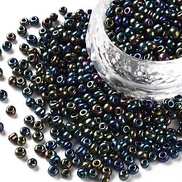 Honeyhandy 8/0 Glass Seed Beads, Iris Round, Colorful, 3mm, Hole: 1mm, about 10000pcs/pound