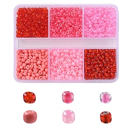 Honeyhandy 1404Pcs 6 Style 8/0 Glass Seed Round Beads, Transparent & Baking Paint, Red, 3~4x2~3mm, Hole: 0.8~1mm, about 234Pcs/style