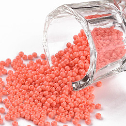 Honeyhandy 11/0 Grade A Round Glass Seed Beads, Baking Paint, Light Coral, 2.3x1.5mm, Hole: 1mm, about 48500pcs/pound