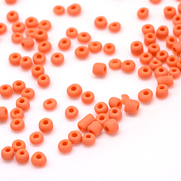 Honeyhandy Frosted Opaque Glass Seed Beads, Round, Coral, 4~5x2.5~5mm, Hole: 1mm, about 4500pcs/bag, 440~450g/bag