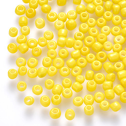 Honeyhandy 12/0 Baking Paint Glass Round Seed Beads, Yellow, 1.5~2x1.5mm, Hole: 0.5~1mm, about 30000pcs/pound