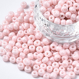 Honeyhandy 6/0 Glass Seed Beads, Baking Paint, Round Hole, Round, Misty Rose, 4~5x3~5mm, Hole: 1.2~1.5mm, about 4500pcs/Pound