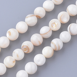 ARRICRAFT Natural Freshwater Shell Bead Strands, Round, Floral White, 7~7.5mm, Hole: 1mm, about 56pcs/strand, 15.7 inches