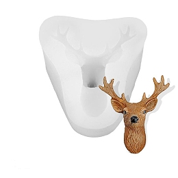 Honeyhandy Christmas Deer Head DIY Candlestick Silicone Molds, Resin Casting Molds, For UV Resin, Epoxy Resin Craft Making, White, 72x65x35mm, Inner Diameter: 53x37mm