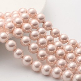 Honeyhandy Shell Pearl Beads Strands, Grade A, Polished, Round, Pink, 10mm, Hole: 0.8~1.0mm, about 38pcs/strand