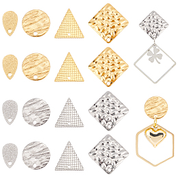 DICOSMETIC 32Pcs 4 Styles 2 Colors Stainless Steel Stud Earring Findings Textured/Teardrop/Square/Triangle Plated Stud Earring Findings Gold Color Post Stud Earrings for Earring Making