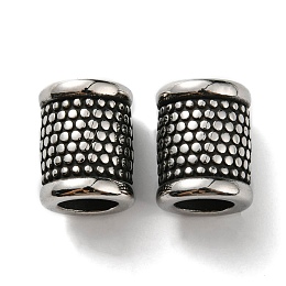 Honeyhandy Retro 304 Stainless Steel Large Hole Barrel Beads, Antique Silver, 13.5x10.5mm, Hole: 7mm