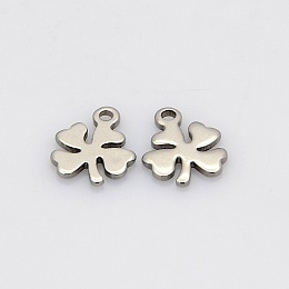 Honeyhandy Four Leaves Clover 304 Stainless Steel Charms, Stainless Steel Color, 10x8x1mm, Hole: 1mm