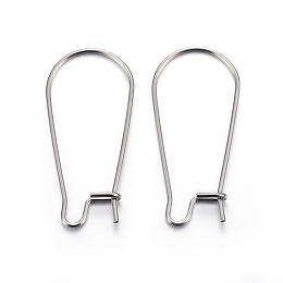 Honeyhandy 304 Stainless Steel Hoop Earring Findings, Kidney Ear Wire, Stainless Steel Color, 39x13.5x0.7mm, 21 Gauge