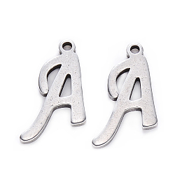 Honeyhandy 201 Stainless Steel Charms, Alphabet, Laser Cut, Stainless Steel Color, Letter A~Z, 10~14.5x4~14x1mm, Hole: 1mm, 26pcs/set.