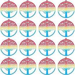 UNICRAFTALE 16pcs Flat Round with Tree of Life Filigree Pendants 43.5mm Spray Painted Metal Hollow Charms Stainless Steel Multicolor Charms for DIY Jewelry Making 1.8mm Hole