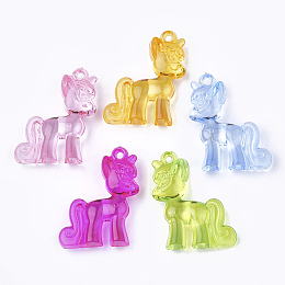 Honeyhandy Transparent Acrylic Pendants, Unicorn, Mixed Color, 42.5x33x10mm, Hole: 3mm, about 95pcs/500g