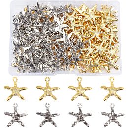 CHGCRAFT 200Pcs Golden and Silver Starfish Charms Tibetan Vintage Metal Ocean Life Sea Animal Metal Charms for Jewelry Craft Making