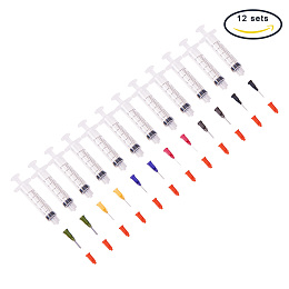 PandaHall Elite 12Pcs Injection Syringe Sets Mixed Color with Blunt Tip Needles and Caps for Glue Applicator Size 85mm