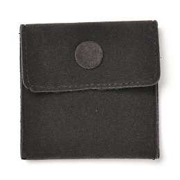 Honeyhandy Square Velvet Jewelry Bags, with Snap Fastener, Black, 6.7~7.3x6.7~7.3x0.95cm