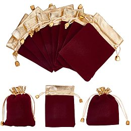 NBEADS 20 Pcs 4.72" Long Velvet Cloth Drawstring Bags with Plastic Beads, Fashion Jewelry Bags Pouches Small Candy Gift Bags for Christmas Party Wedding Favors Bags, Dark Red