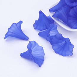 Honeyhandy Transparent Acrylic Beads, Calla Lily, Frosted, Dyed, Blue, 40.5x33x35mm, Hole: 3mm