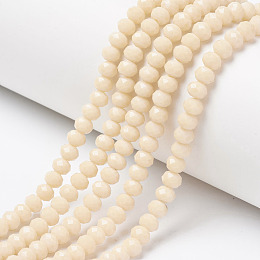 Arricraft Opaque Solid Color Glass Beads Strands, Faceted, Rondelle, Antique White, 6x5mm, Hole: 1mm, about 87~90pcs/strand, 17~17.5 inch(42.5~43.75cm)