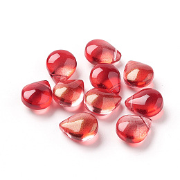 Honeyhandy Transparent Glass Beads, with Glitter Powder, Dyed & Heated, Teardrop, Red, 12x9x6mm, Hole: 1mm