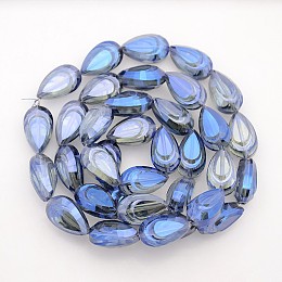 Honeyhandy Teardrop Electroplate Rainbow Plated Glass Beads Strands, Faceted, Royal Blue, 20x12x9mm, Hole: 1mm, about 35pcs/strand, 27.5 inch