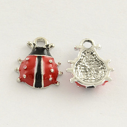 Honeyhandy Platinum Plated Alloy Enamel Ladybug Charms, Red, 12x10x3.5mm, Hole: 1.5mm