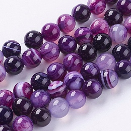 Honeyhandy Round Dyed Natural Striped Agate/Banded Agate Beads Strands, Indigo, 8mm, Hole: 1mm, about 48pcs/strand, 15.2 inch