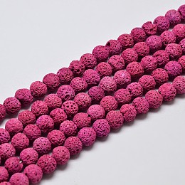 Honeyhandy Natural Lava Rock Round Bead Strands, Dyed, Medium Violet Red, 6mm, Hole: 1mm, about 63pcs/strand, 15.7 inch