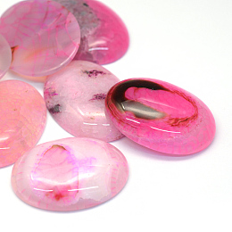 Honeyhandy Oval Dyed Natural Crackle Agate Cabochons, Hot Pink, 40x30x6~8mm