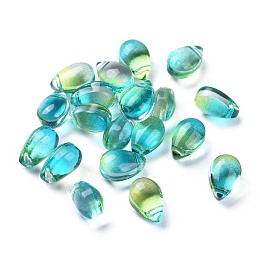 Honeyhandy Transparent Glass Beads, Top Drilled Beads, Teardrop, Turquoise, 9x6x5mm, Hole: 1mm