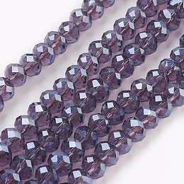 Honeyhandy Electroplate Glass Beads Strands, Pearl Luster Plated, Faceted, Rondelle, DarkSlate Blue, 6x4~5mm, Hole: 0.8~1mm, about 85~88pcs/strand, 16.1~16.5 inch(41~42cm)