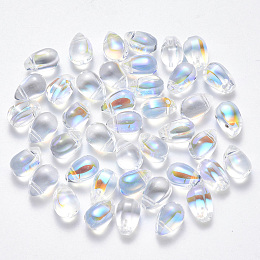 Honeyhandy Transparent Spray Painted Glass Charms, AB Color Plated, Teardrop, Light Grey, 9x6x6mm, Hole: 1mm