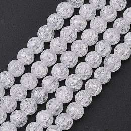 Honeyhandy Synthetic Crackle Quartz Beads Strands, Round, Dyed, Snow, 6mm, Hole: 1mm, about 66pcs/strand, 15.7 inch