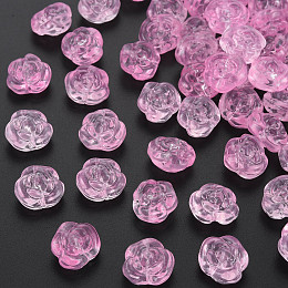 Honeyhandy Transparent Baking Painted Glass Beads, Rose, Pearl Pink, 12.5x14x9mm, Hole: 1.2mm