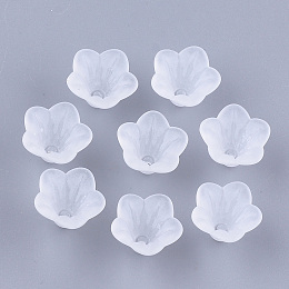 Honeyhandy 5-Petal Transparent Acrylic Bead Caps, Frosted, Flower, Clear, 13.5x14x10mm, Hole: 1.2mm