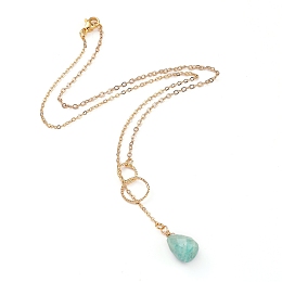 Honeyhandy teardrop, Natural Amazonite Pendants Necklaces, with Brass Linking Rings & Cable Chains, 304 Stainless Steel Lobster Claw Clasps, 17.52~17.72 inch(44.5~45cm), 2mm