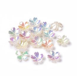 Honeyhandy Opaque Acrylic Bead Caps, 5-Petal Flower, AB Color, Mixed Color, 14.5x15x3.5mm, Hole: 1.5mm