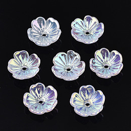 Honeyhandy 5-Petal Electroplate Acrylic Bead Caps, Flower, WhiteSmoke, 11x11x3.5mm, Hole: 1.5mm