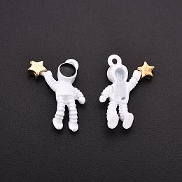 Honeyhandy Baking Painted Alloy Pendants, Astronaut Lift the Stars, White, 21x16.5x4.5mm, Hole: 1.5mm