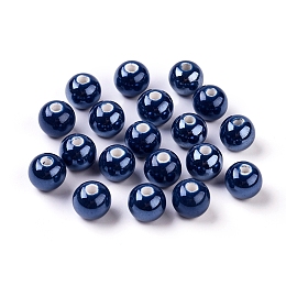 Honeyhandy Pearlized Handmade Porcelain Round Beads, Prussian Blue, 8mm, Hole: 2mm