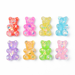 Honeyhandy Transparent Resin Cabochons, with Silver Foil, Bear, Mixed Color, 29.5x18.5x10mm