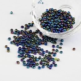 Honeyhandy 8/0 Electroplated Iris Round Glass Seed Beads, Colorful, 3mm, Hole: 1mm, about 1101pcs/50g